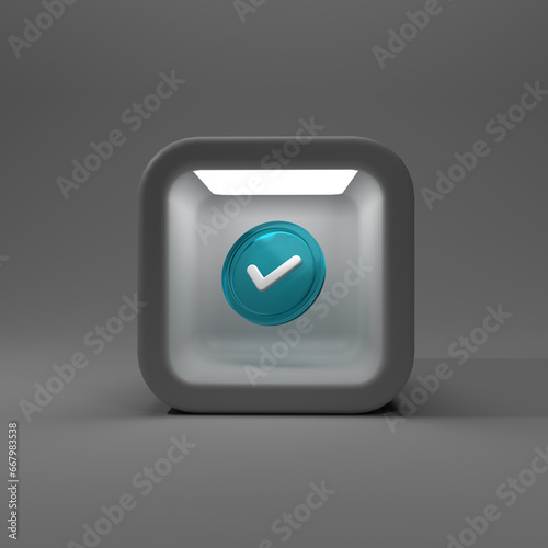 3D render White Box with blue Checker Icon inside