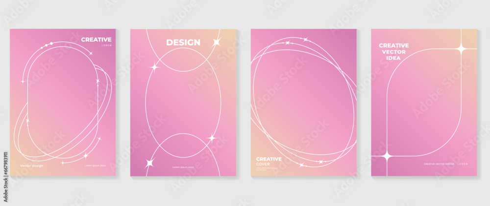 Merry christmas concept posters set. Cute gradient holographic background vector with pastel color, star, sparkle, border. Art trendy wallpaper design for social media, card, banner, flyer, brochure. - obrazy, fototapety, plakaty 