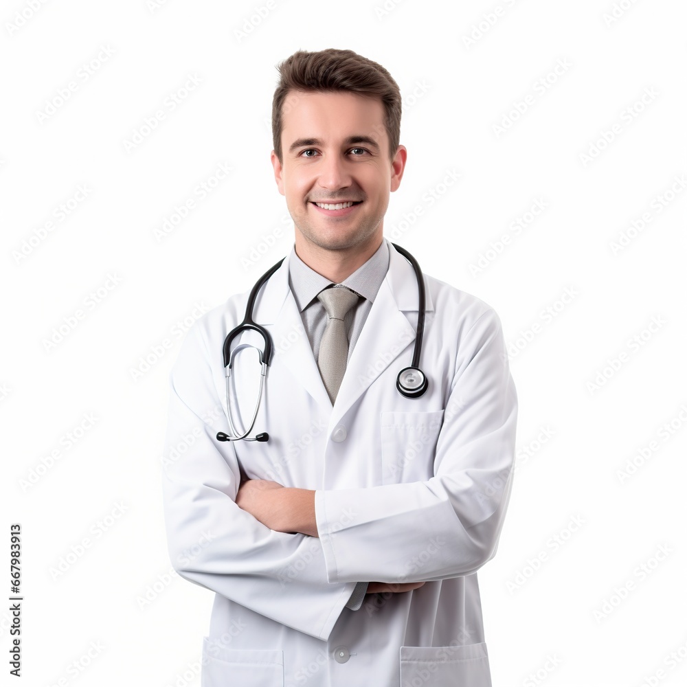 Doctor wearing white coat and stethoscope. Isolated on white. Doctor wearing white coat and stethoscope. Isolated on white.
