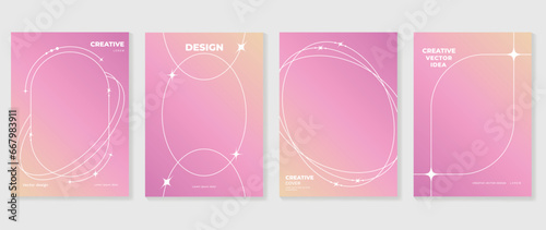 Merry christmas concept posters set. Cute gradient holographic background vector with pastel color, star, sparkle, border. Art trendy wallpaper design for social media, card, banner, flyer, brochure.