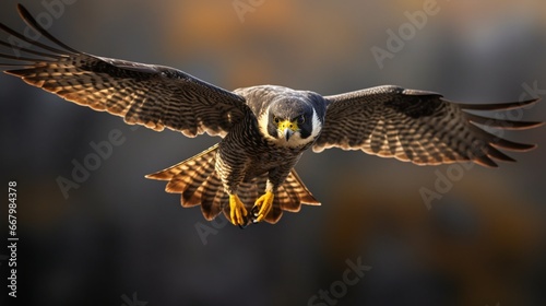 A peregrine falcon in a high-speed dive, wings tucked in as it hunts for prey.