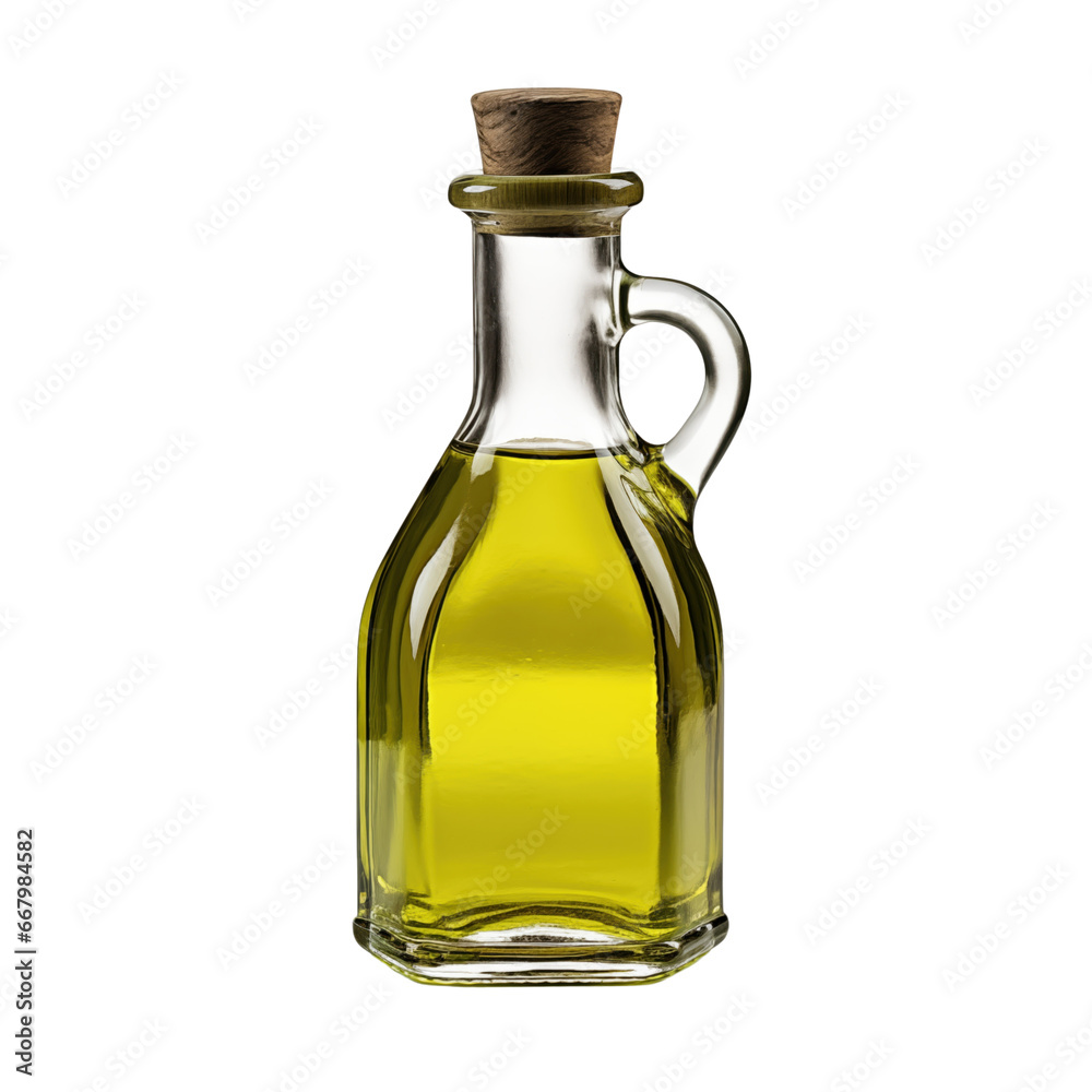 Olive oil glass bottle isolated on white transparent background, PNG