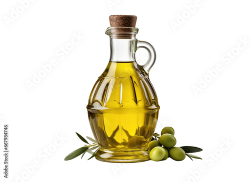 Olive oil glass bottle isolated on white transparent background, PNG