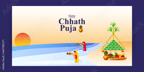 Vector illustration of Happy Chhath Puja social media feed template