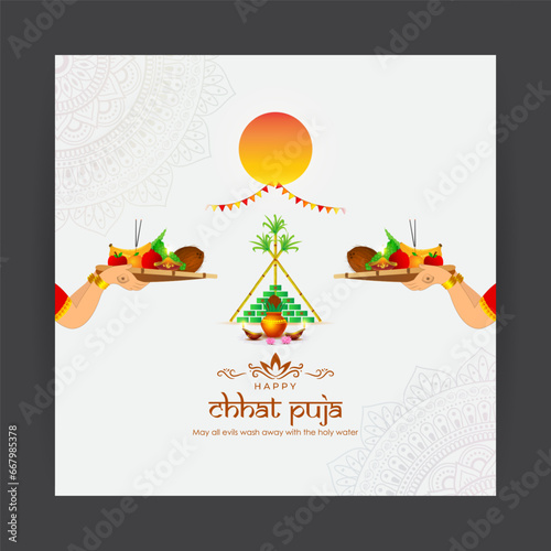 Vector illustration of Happy Chhath Puja social media feed template
