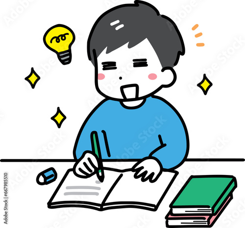 勉強がはかどっている笑顔の私服の男性