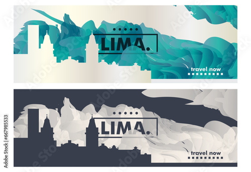Lima city banner pack with abstract skyline, cityscape, landmark and attraction. Peru horizontal travel vector illustration layout set for website, page, presentation, header, footer
