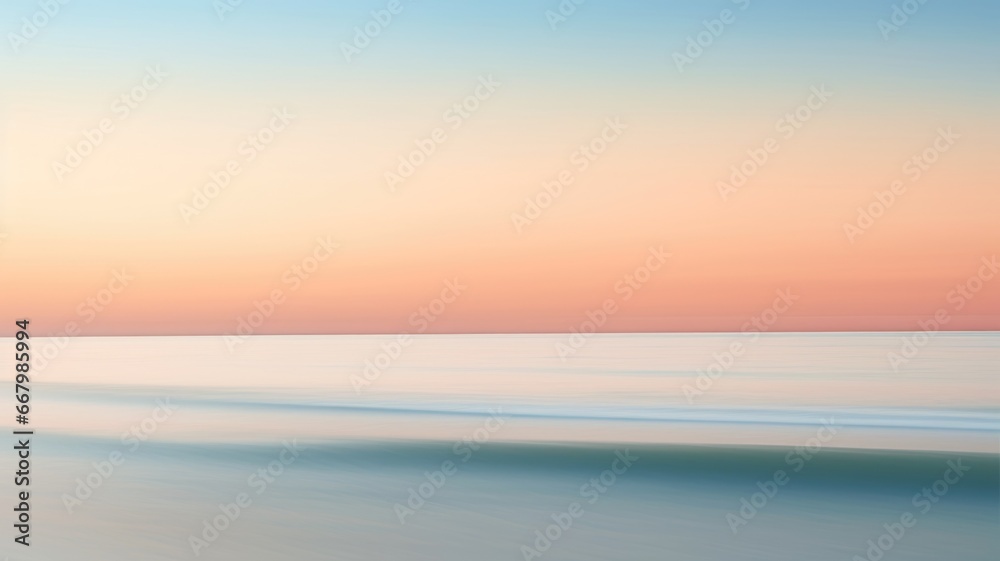 Clear blue sky sunset with glowing orange teal color horizon on calm ocean seascape background. Picturesque generative ai - obrazy, fototapety, plakaty 