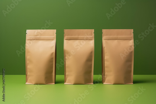 Template mockup of brown craft paper bag for food packaging, Generative AI.