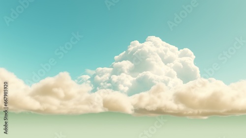 Beautiful sky on colorful gentle light day background. Sunny and fluffy clouds with pastel tone and idyllic teal agreen color backdrop. Picturesque generative ai photo