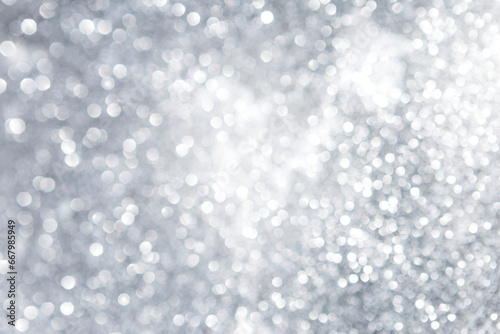 Abstract silver glitter bokeh background, festive and holiday concept background