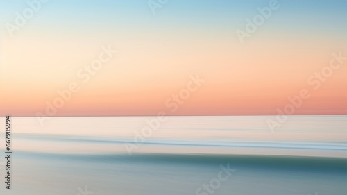 Clear blue sky sunset with glowing orange teal color horizon on calm ocean seascape background. Picturesque generative ai photo