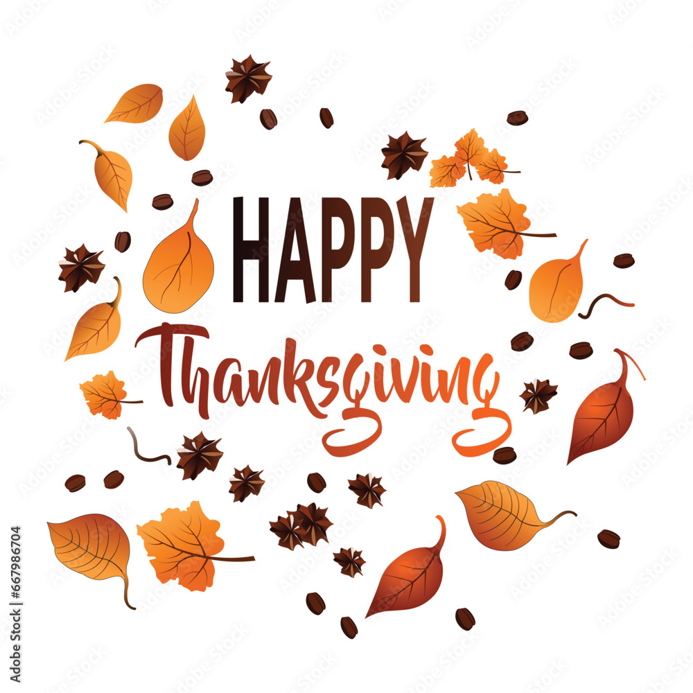 Print Thanksgiving Day background with frame and lettering. Vector illustration.