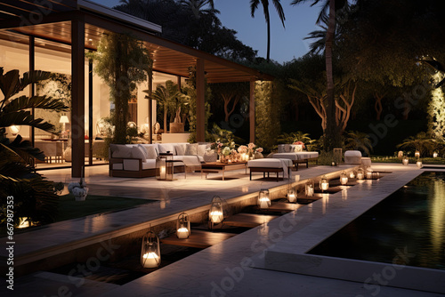 Luxury Living Outdoor Space Interior design of a lavish side outside garden © Kien