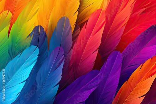 Colorful feather background. Generative AI illustration