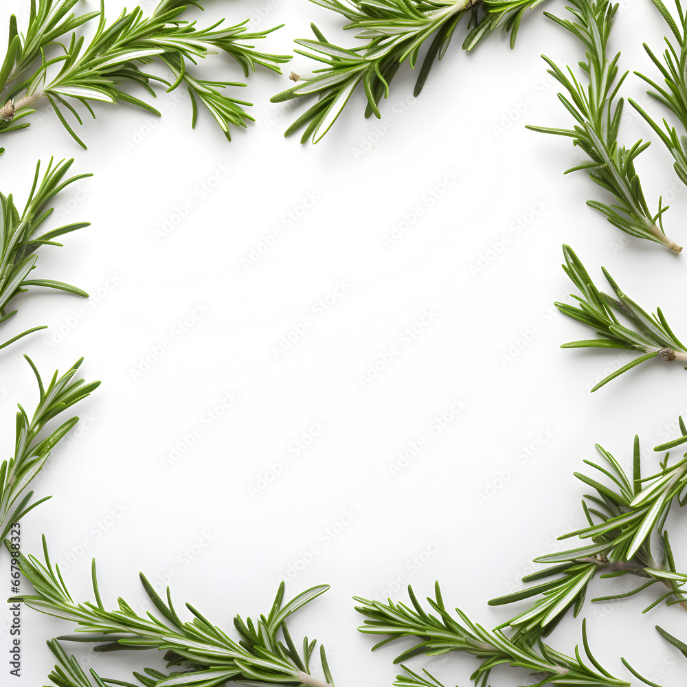 White background with Rosemary around the border White background with Rosemary around the border