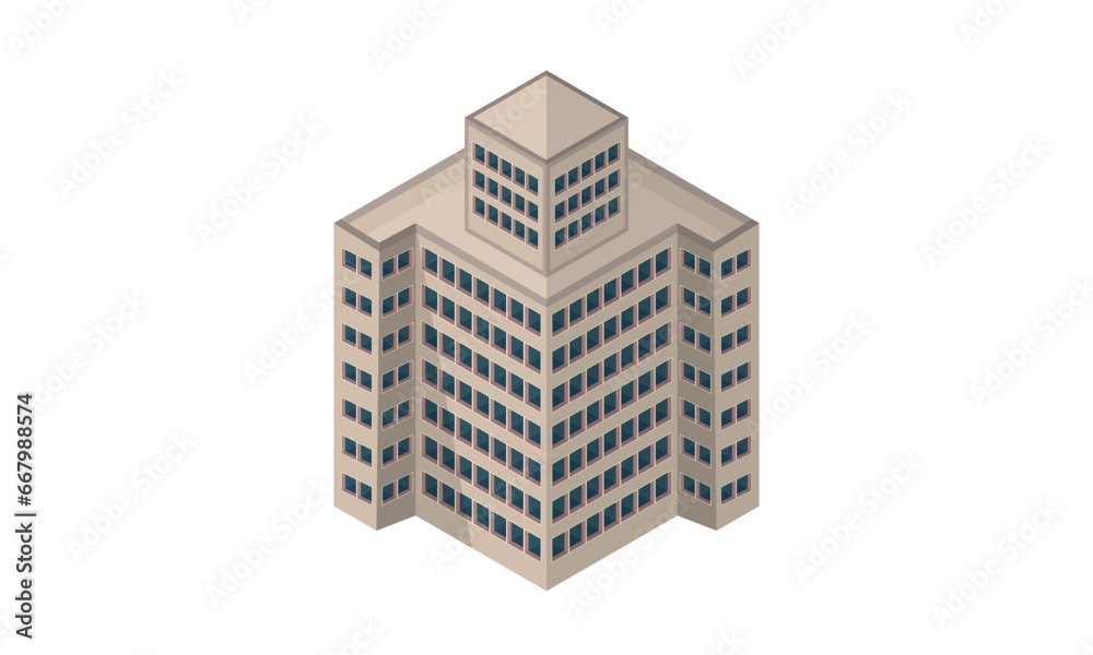 Offices isometric. Architecture building facade of business center.on white background.3D design.isometric vector design Illustration.