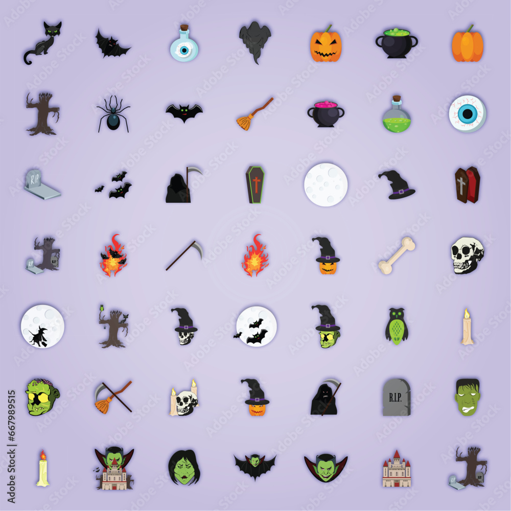 vector illustration set of colorful icons for halloween.