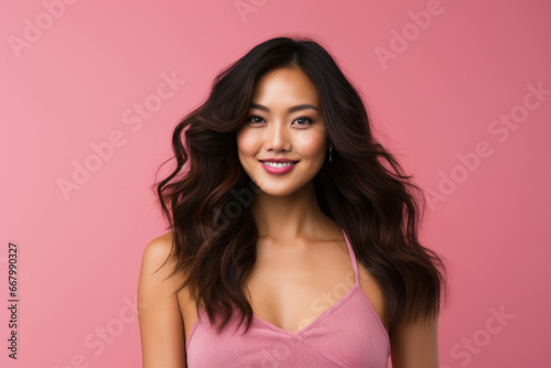 Woman wearing pink tank top strikes pose for picture. This versatile image can be used for various purposes.