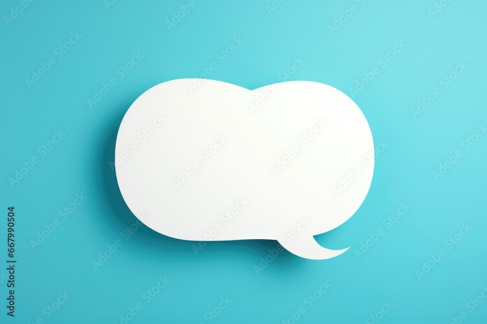 White speech bubble on blue background. Perfect for adding text or messages to any design.