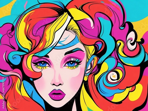 Beautiful looking female face design mixed with all colors, cool background