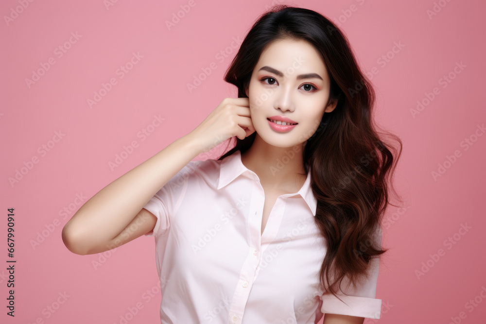 Woman dressed in white shirt is posing for picture. This image can be used for various purposes. Woman dressed in white shirt is posing for picture. This image can be used for various purposes.