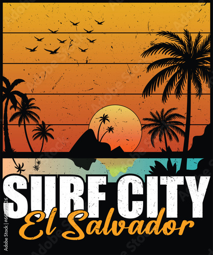 Surf City El Salvador Retro Vintage Men Women Kids Novelty Design for T-Shirt