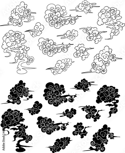 Chinese cloud vector for coloring book and printing on white background.Traditional Japanese culture element for tattoo design and idea.