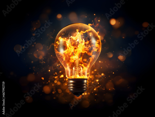 Abstract dynamic explosion of a lightbulb, symbolizing the ignition of fresh, powerful ideas and intense creativity.