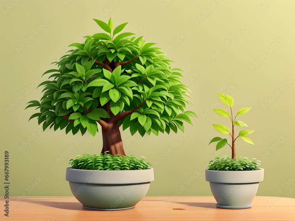 Fototapeta premium Investment income and growth are represented by a flourishing green tree planted in a pot, symbolizing the fruitful results that can stem from wise financial decisions