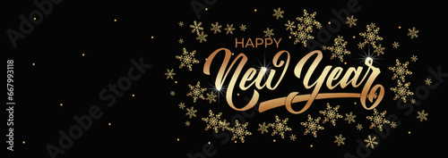 Happy New Year hand lettering calligraphy. Vector holiday illustration element. Typographic element