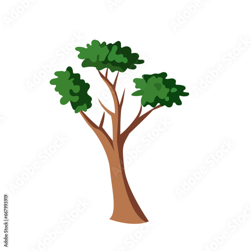 Cartoon green tree vector illustration, natural forest plants