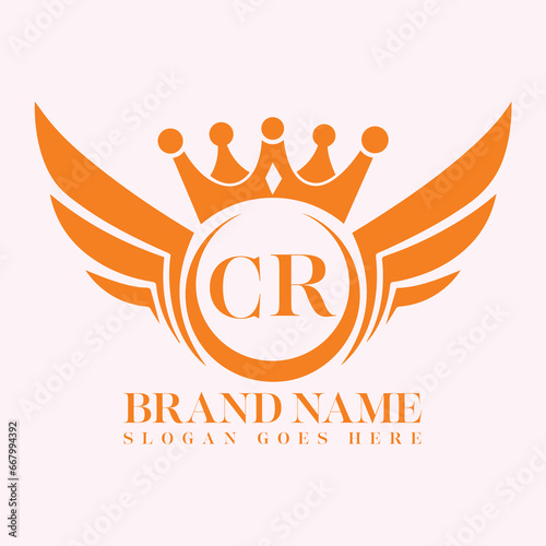CR Letter Initial with Royal Luxury Logo and Wings Symbol. Wings design element, initial Letter logo Icon, Initial Logo Template design.