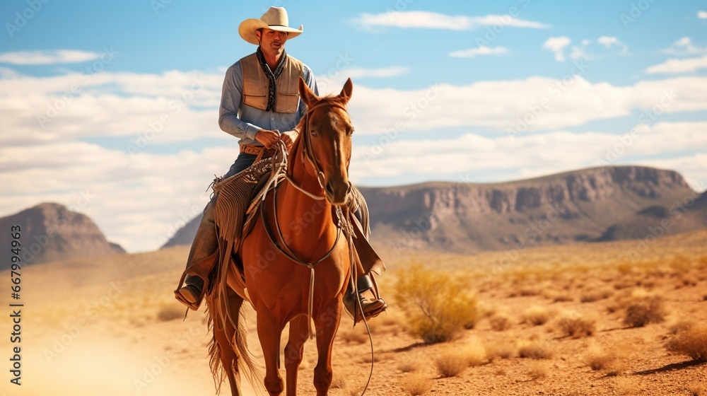 A man riding a horse in a cowboy hat A man riding a horse in a cowboy hat