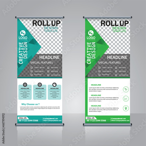 Modern abstract roll up standee banner template. business vertical banner design