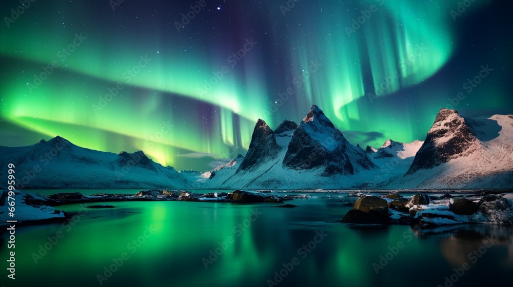 The awe-inspiring display of the northern lights, colors dancing ethereally in the night sky.