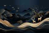 a paper art style illustration of a mountain landscape with deer