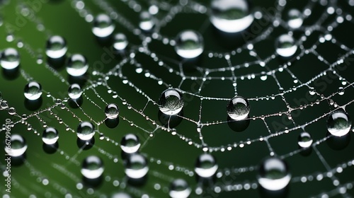 The intricate patterns of a spider's web, covered in dewdrops, glistening like diamonds.