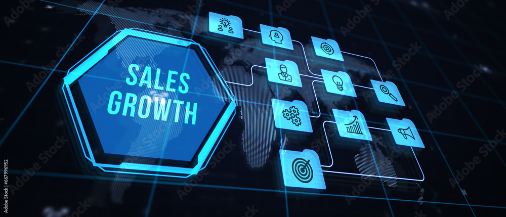 Sales growth, increase sales or business growth concept. 3d illustration - obrazy, fototapety, plakaty 