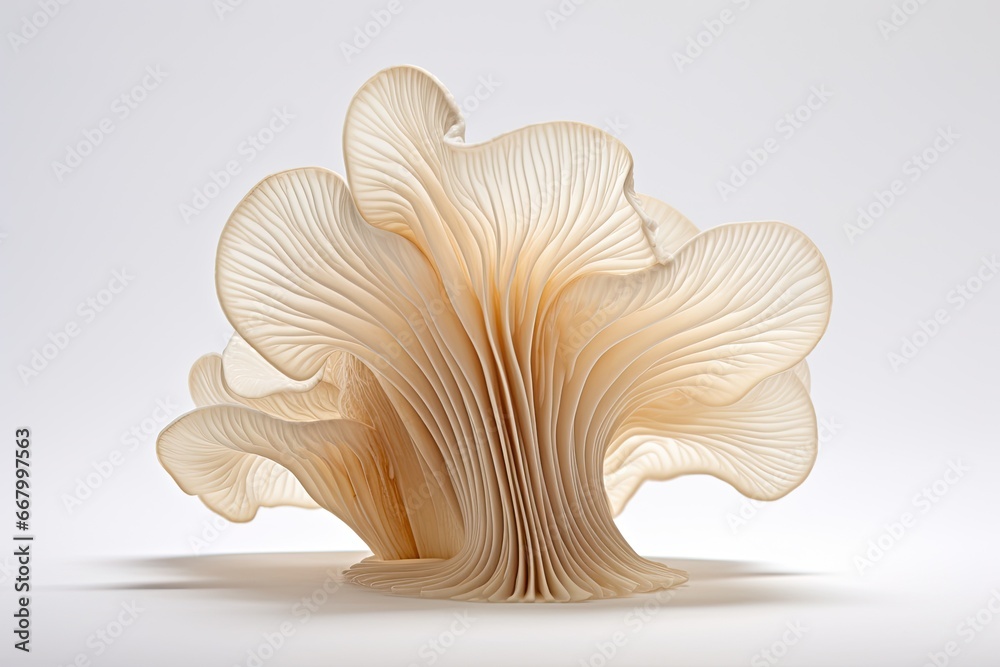 Oyster mushrooms on white background. 3D illustration. Top view, Mushroom in the form of a wave on a white background, AI Generated Oyster mushrooms on white background. 3D illustration. Top view, Mushroom in the form of a wave on a white background, AI Generated
