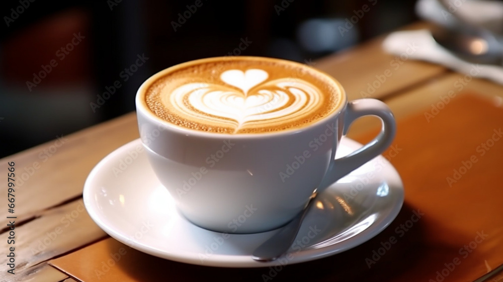 Latte cup in a coffee shop 02 made with generative AI Latte cup in a coffee shop 02 made with generative AI