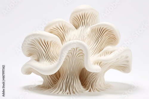Oyster mushrooms on white background. Shimeji mushroom, Mushroom in the form of a wave on a white background, AI Generated photo