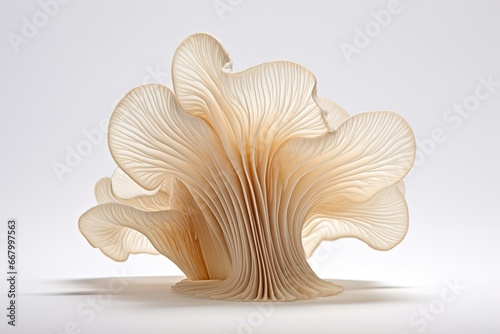 Oyster mushrooms on white background. 3D illustration. Top view, Mushroom in the form of a wave on a white background, AI Generated photo