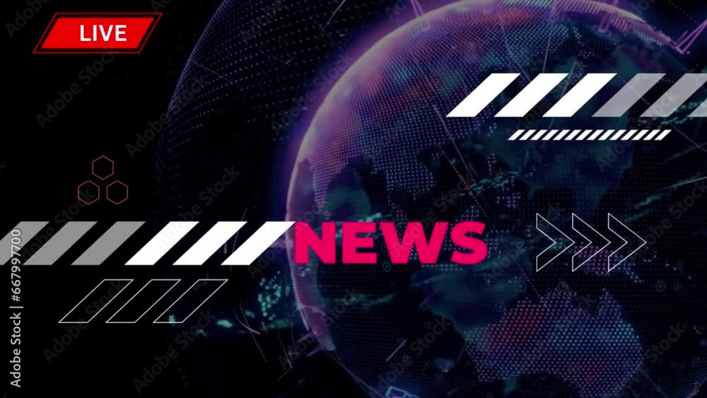 Animated globe rotating, red and white news intro