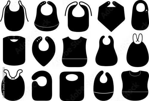 Illustration of different baby bibs isolated on white