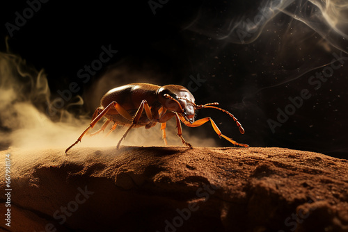 Photographie A tenacious bombardier beetle defending its territory with chemical sprays