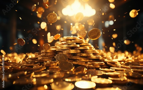 Cascading Wealth A Slow Motion Capture of Gleaming Coins. © Haider