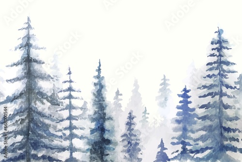 Watercolour Forest Winter Landscape Scenery