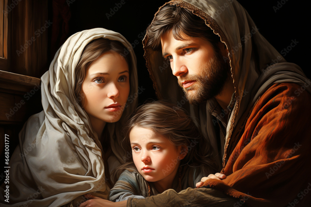 traditional Catholic art representation of the Holy Family.AI generativ. traditional Catholic art representation of the Holy Family.AI generativ.