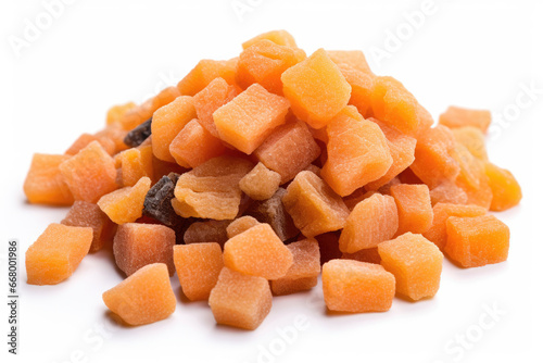 Dried tropical fruit on white background